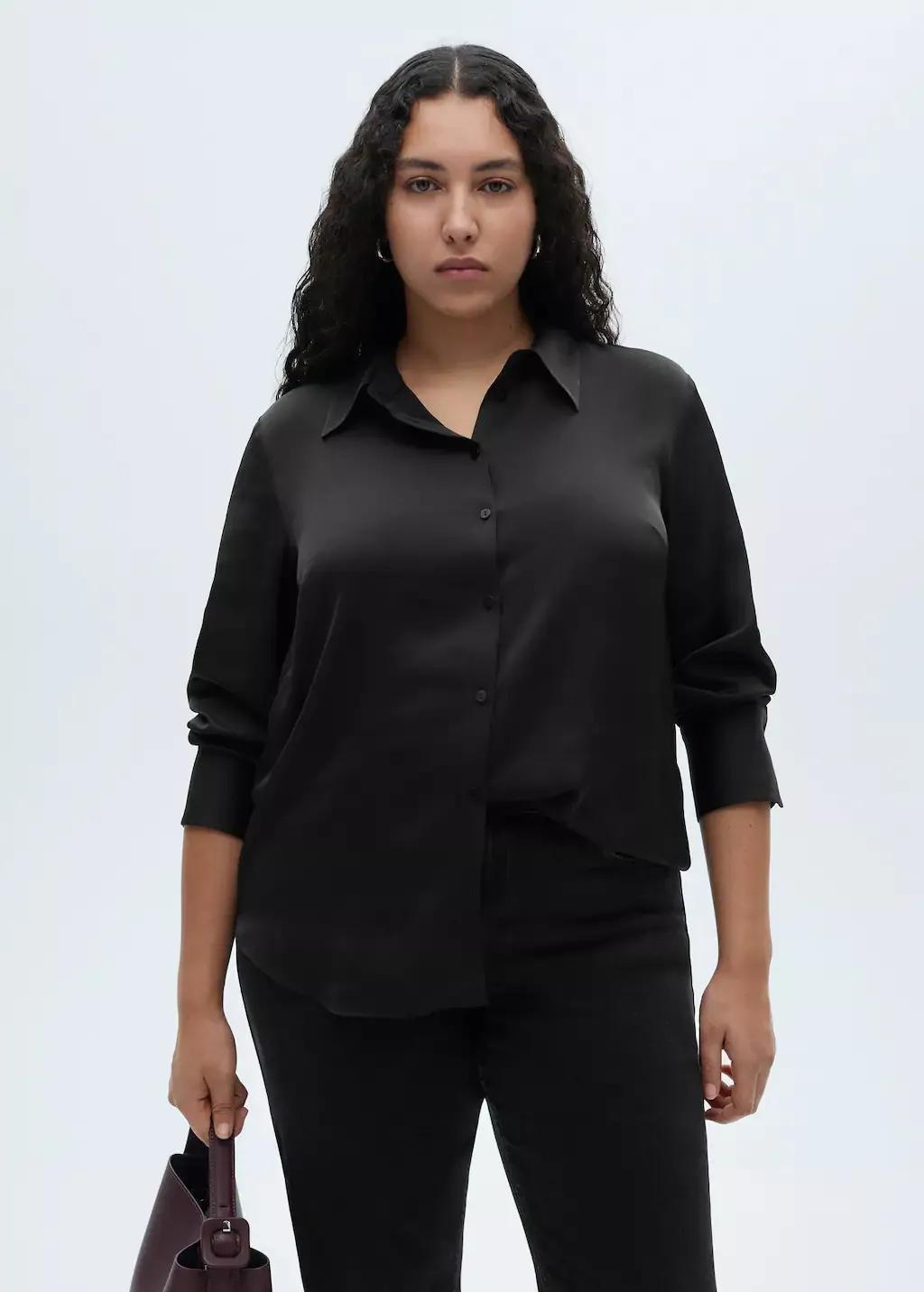 Black Satin Finish Flowy Shirt, , large image number 6