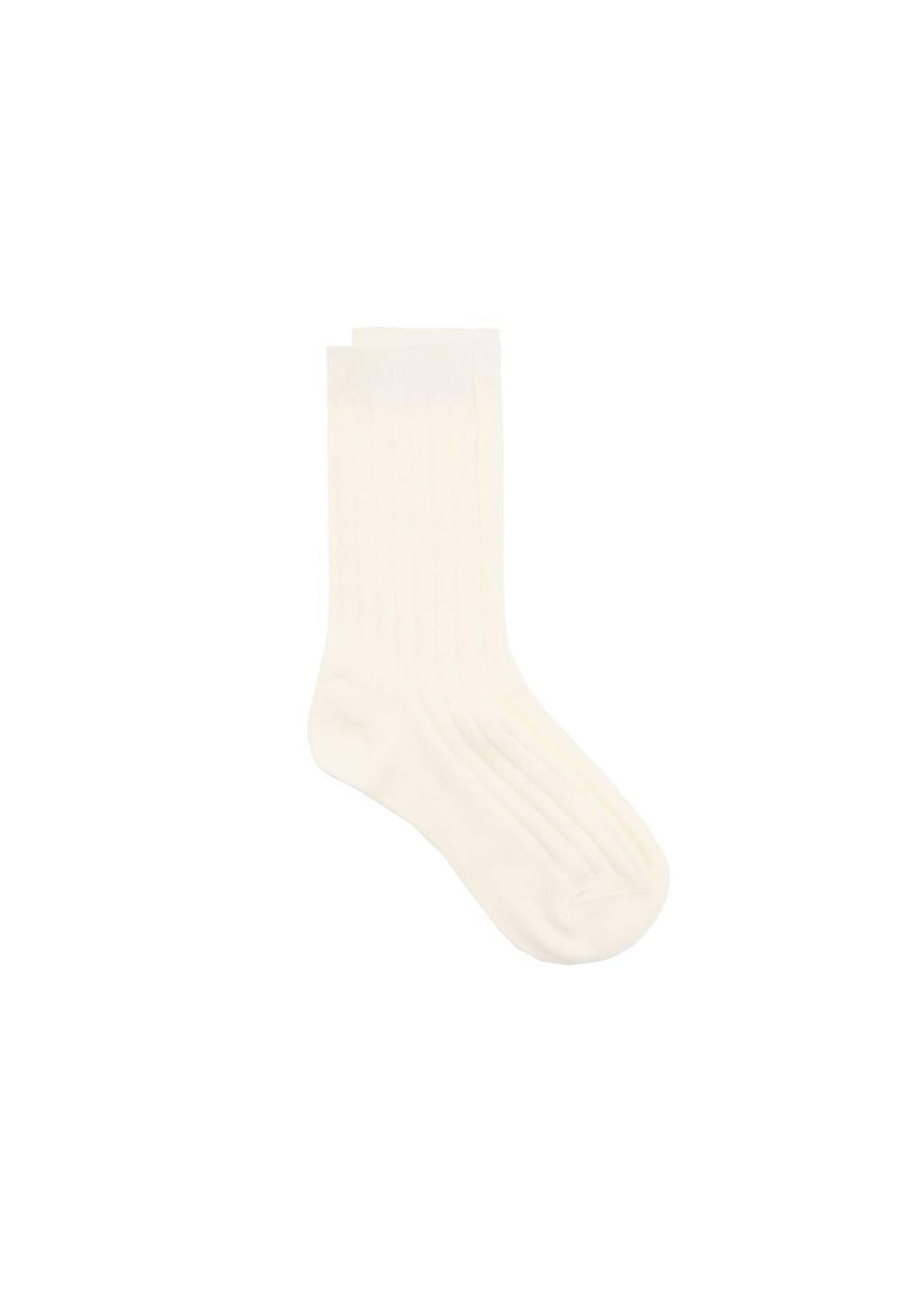 Beige Ribbed Wool Blend Socks, 0201_05, large image number 2