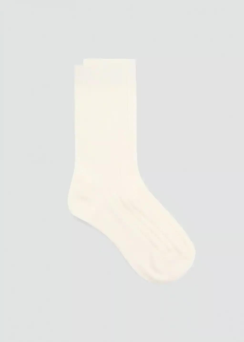 Beige Ribbed Wool Blend Socks, 0201_05, large image number 3