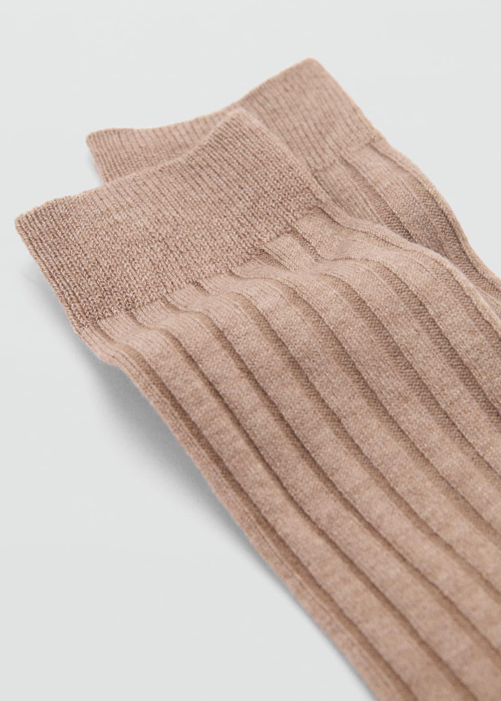 Brown Ribbed Wool Blend Socks, , medium