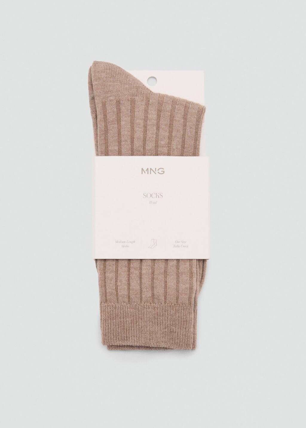Brown Ribbed Wool Blend Socks, Medium Brown, large image number 1