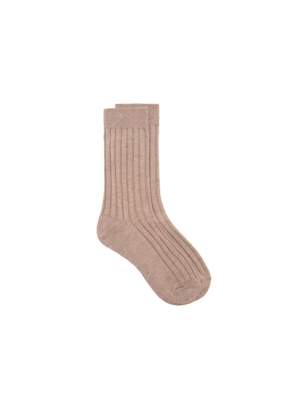 Brown Ribbed Wool Blend Socks, Medium Brown, large image number 2