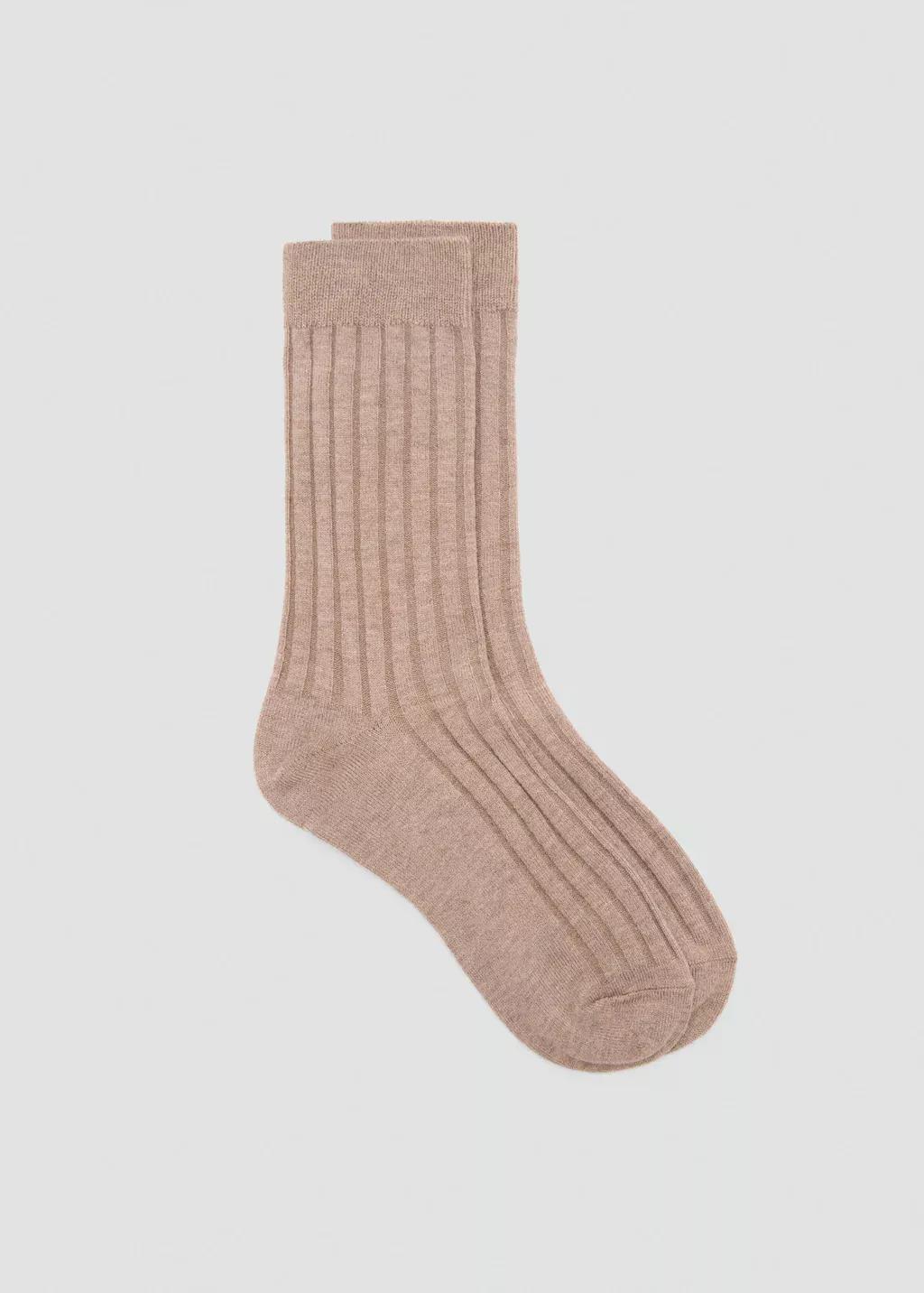 Brown Ribbed Wool Blend Socks, Medium Brown, large image number 3