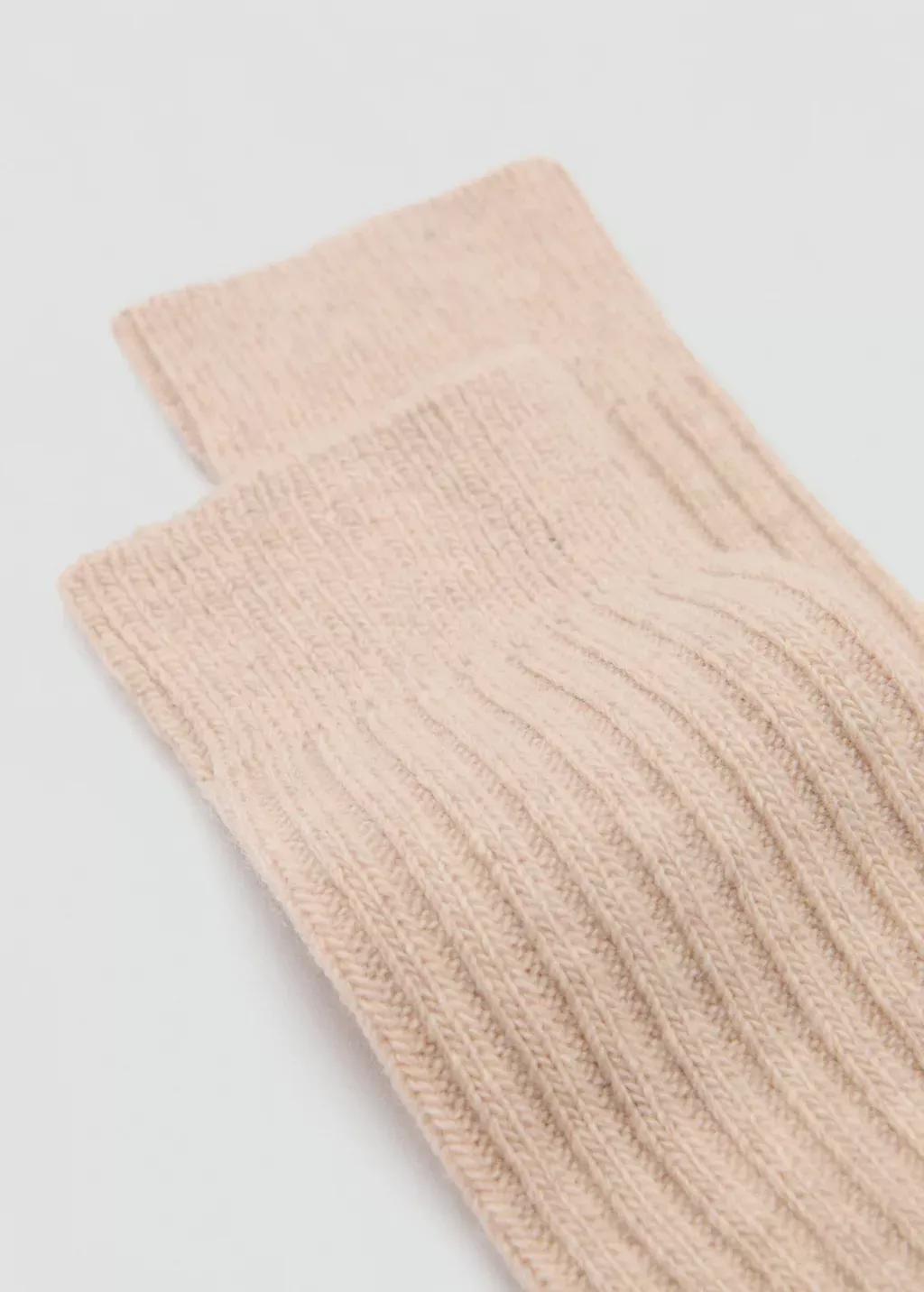 Beige Ribbed Socks, Light Beige, large image number 0