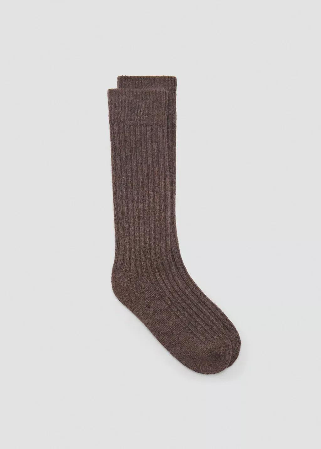 Brown Ribbed Socks, Brown, large image number 2