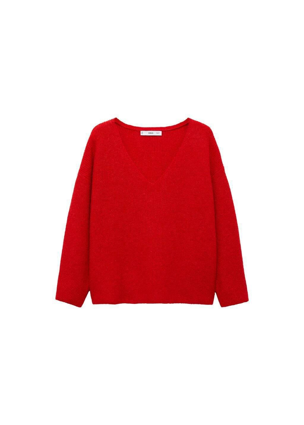 Red V-Neck Knit Sweater, , large image number 2