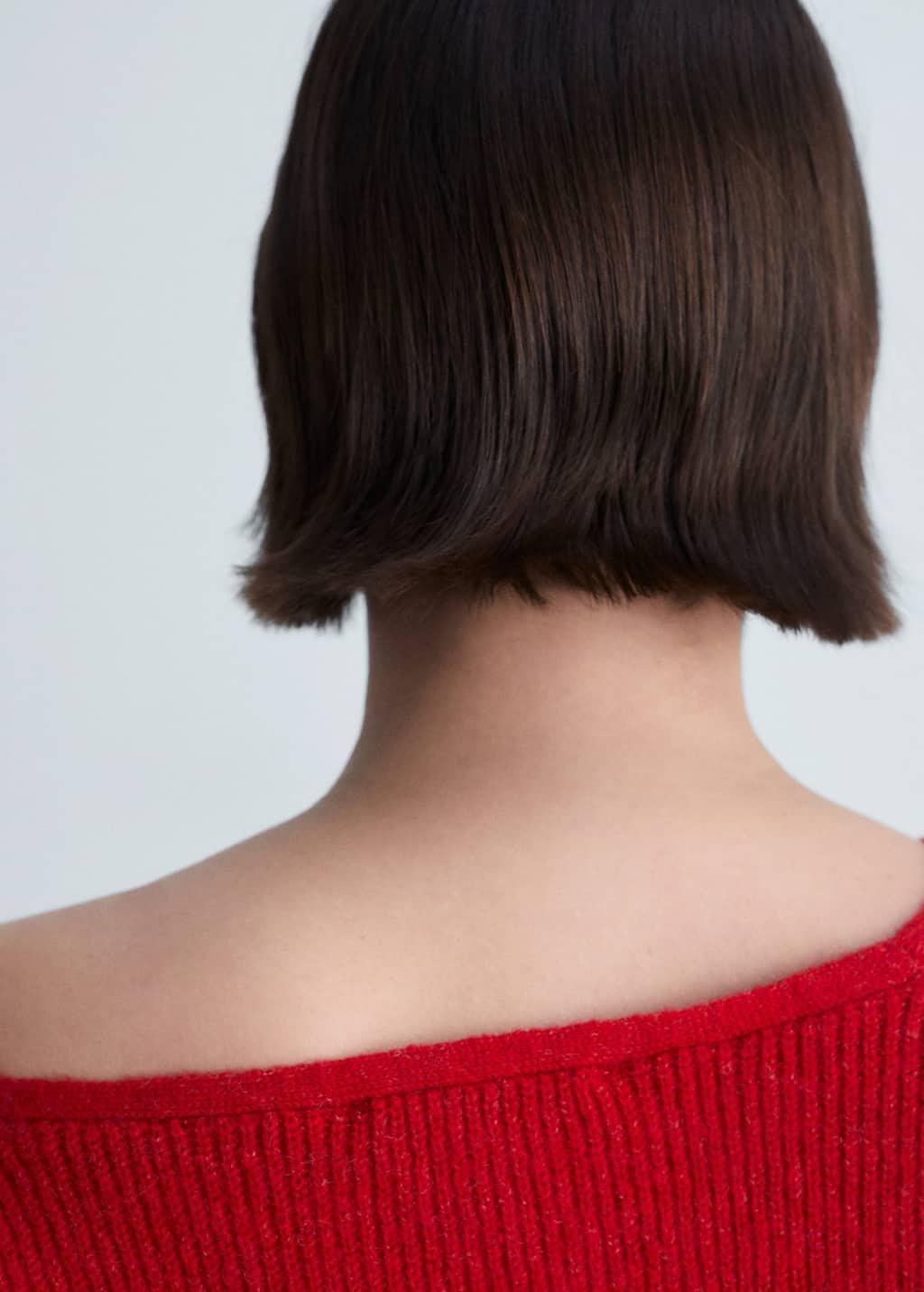Red V-Neck Knit Sweater, 0201_70, large image number 5