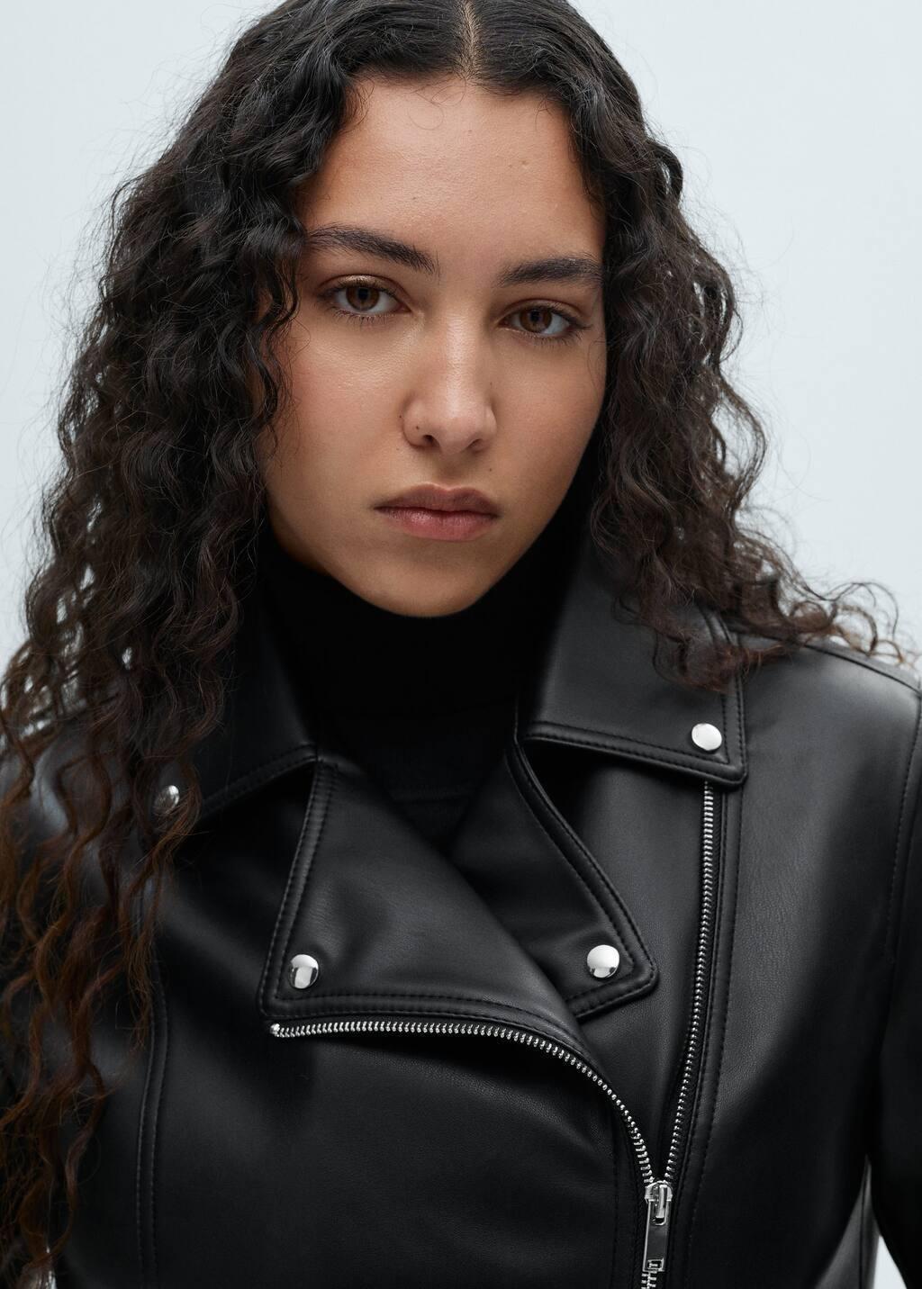 Black Leather-Effect Biker Jacket, 0201_99, large image number 5