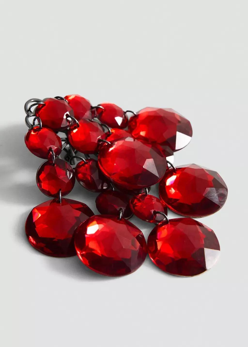 Red Beaded Cascade Earrings, Red, large image number 0