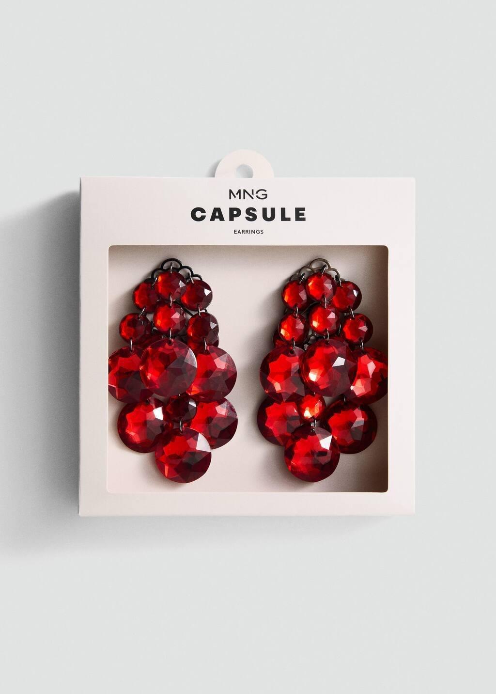 Red Beaded Cascade Earrings, Red, large image number 1