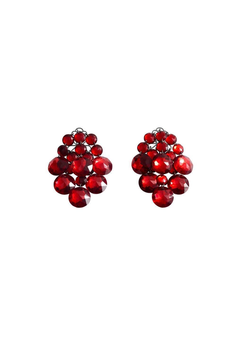 Red Beaded Cascade Earrings, Red, large image number 2