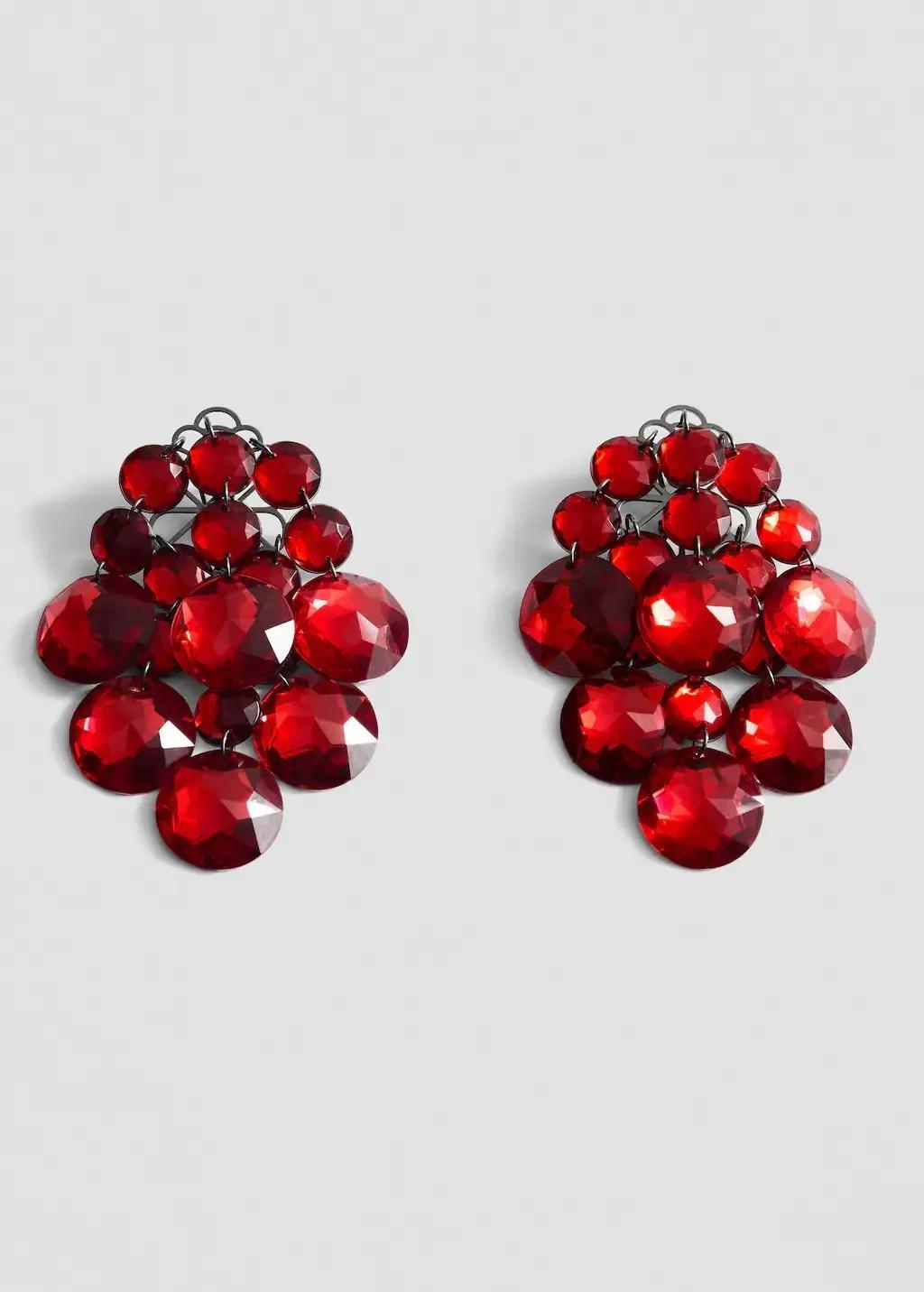 Red Beaded Cascade Earrings, Red, large image number 4