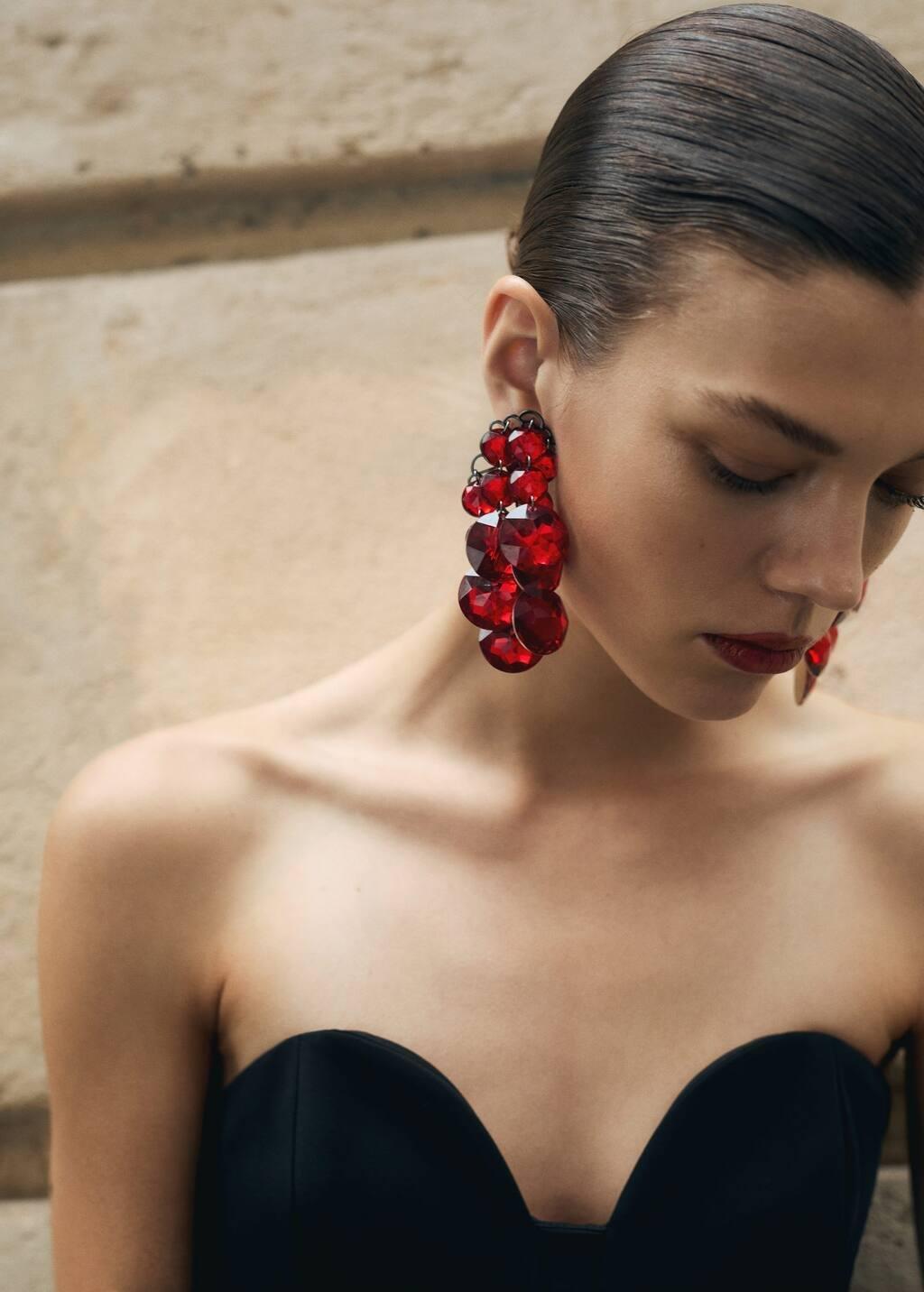 Red Beaded Cascade Earrings, Red, large image number 5