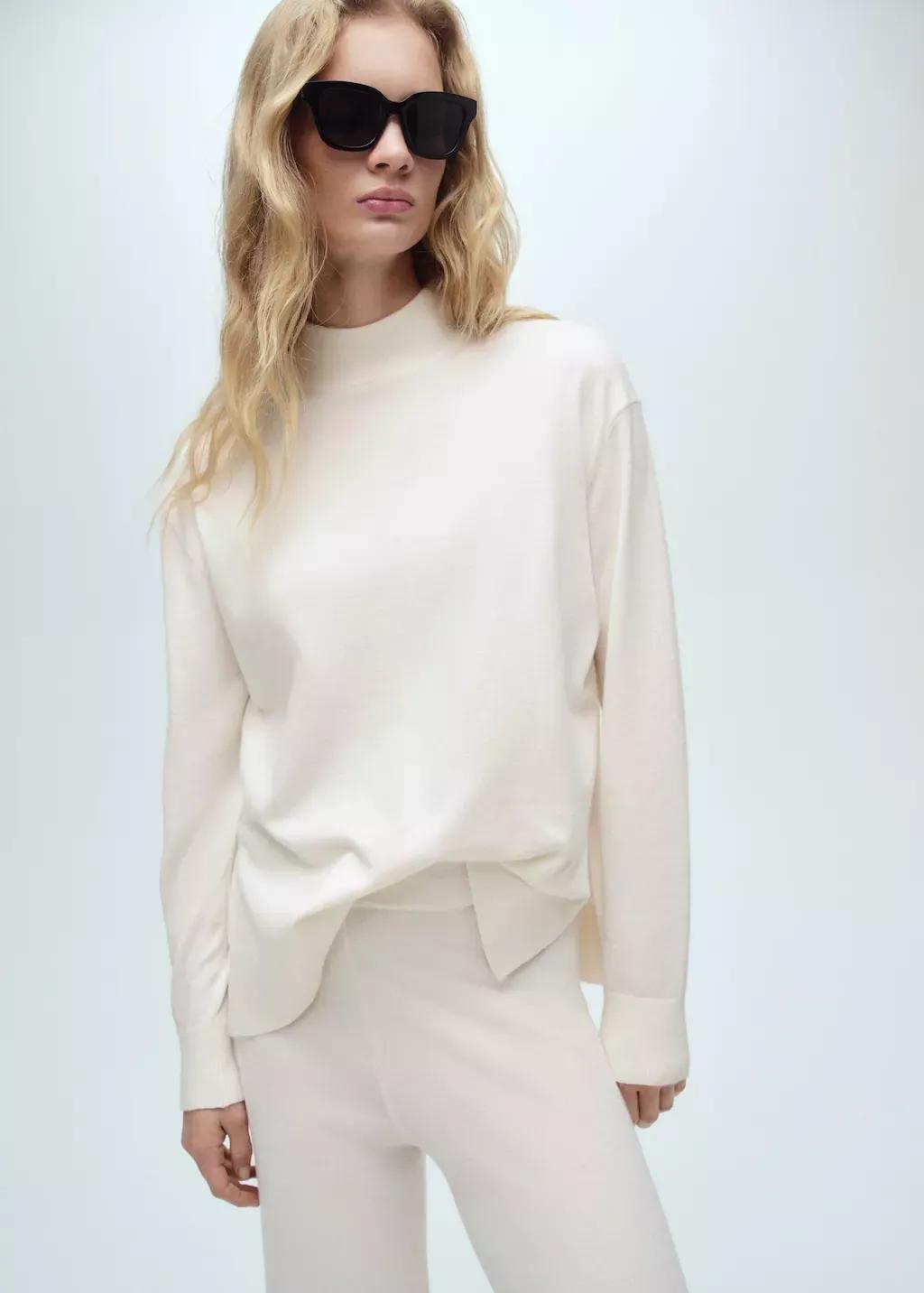 Beige Perkins Neck Knitted Sweater, , large image number 0