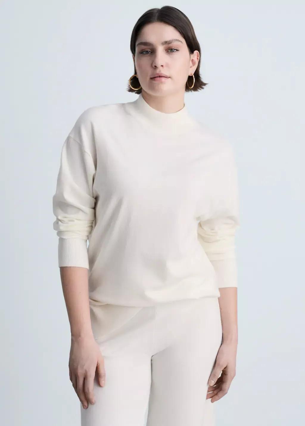 Beige Perkins Neck Knitted Sweater, , large image number 8