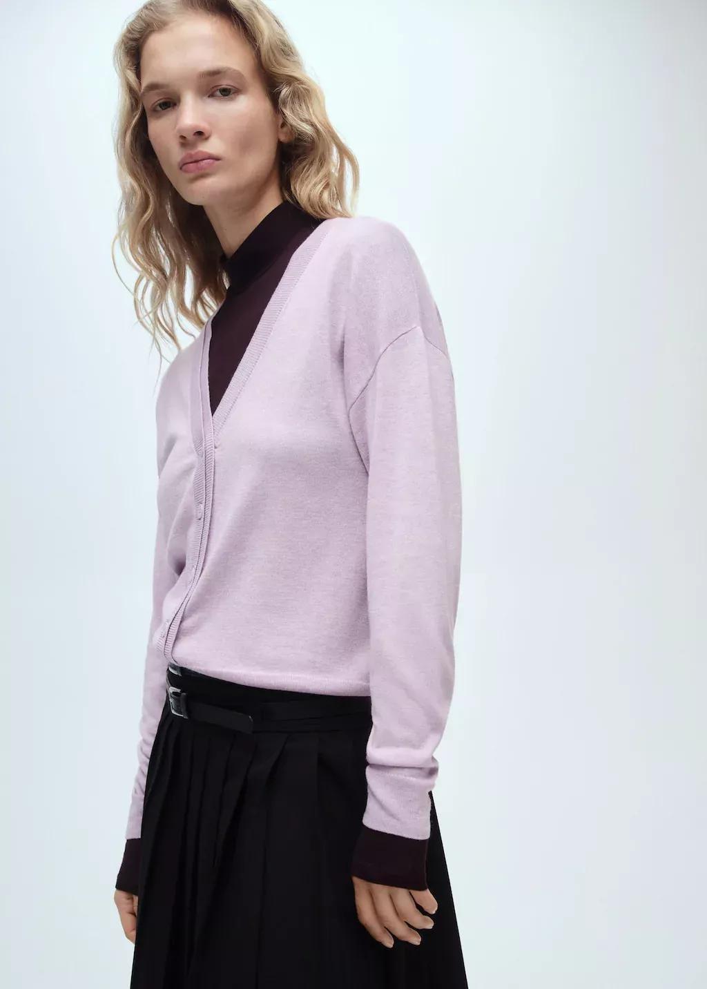 Purple Lt-Pastel V-Neck Knitted Cardigan, , medium