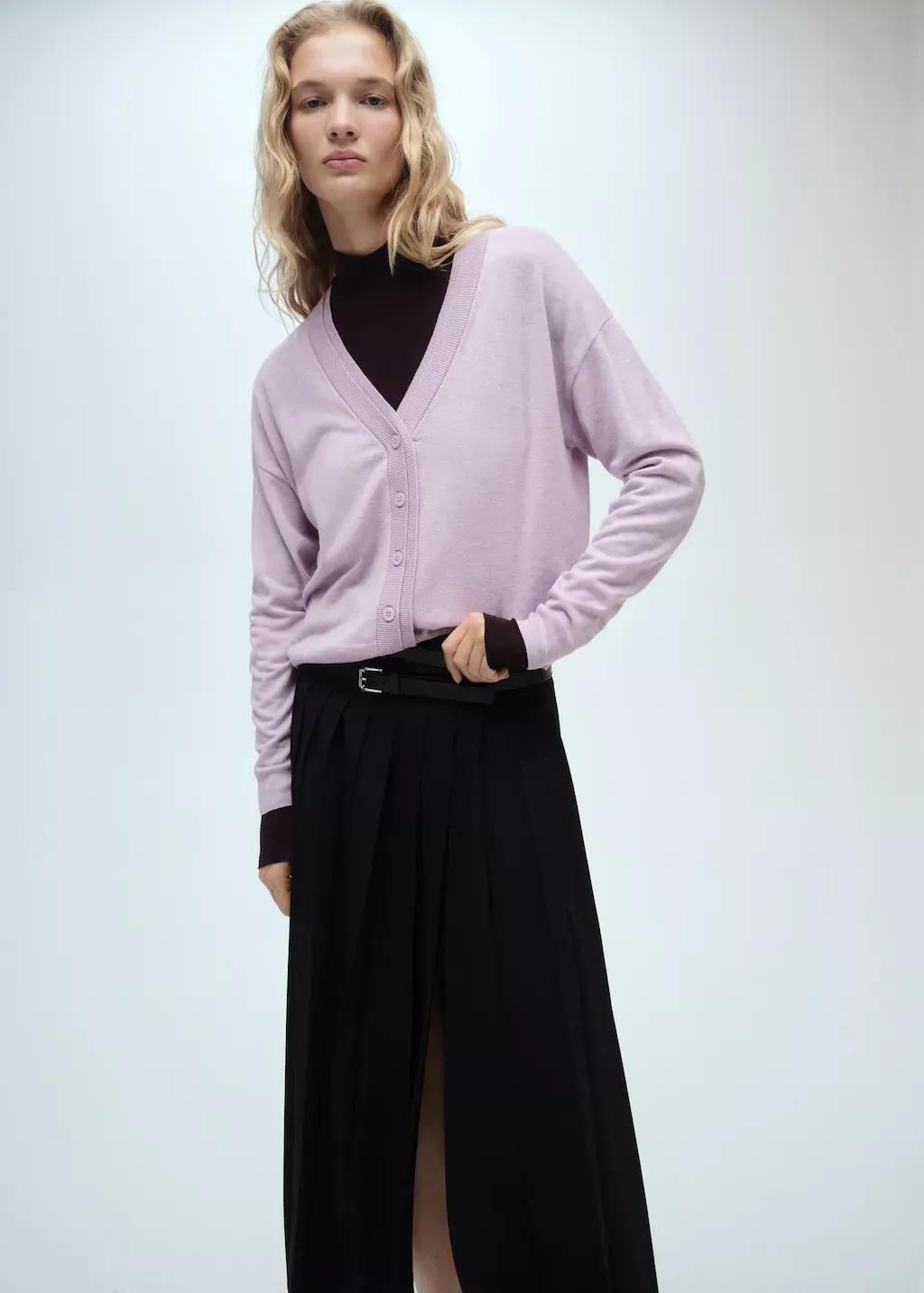 Purple Lt-Pastel V-Neck Knitted Cardigan, , large image number 1