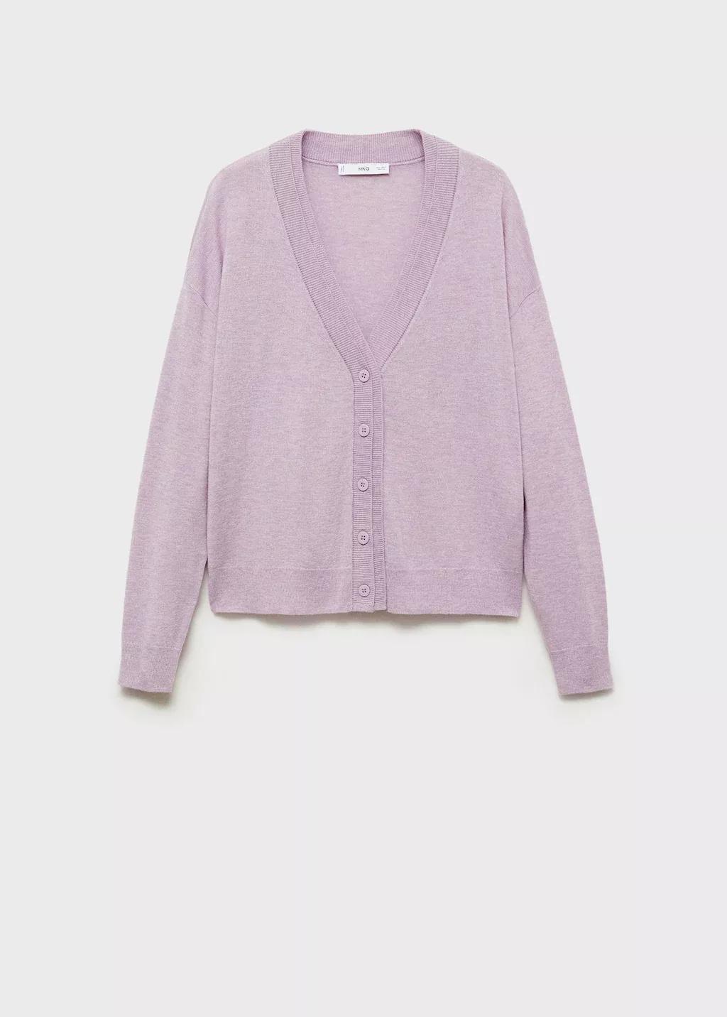 Purple Lt-Pastel V-Neck Knitted Cardigan, , large image number 4