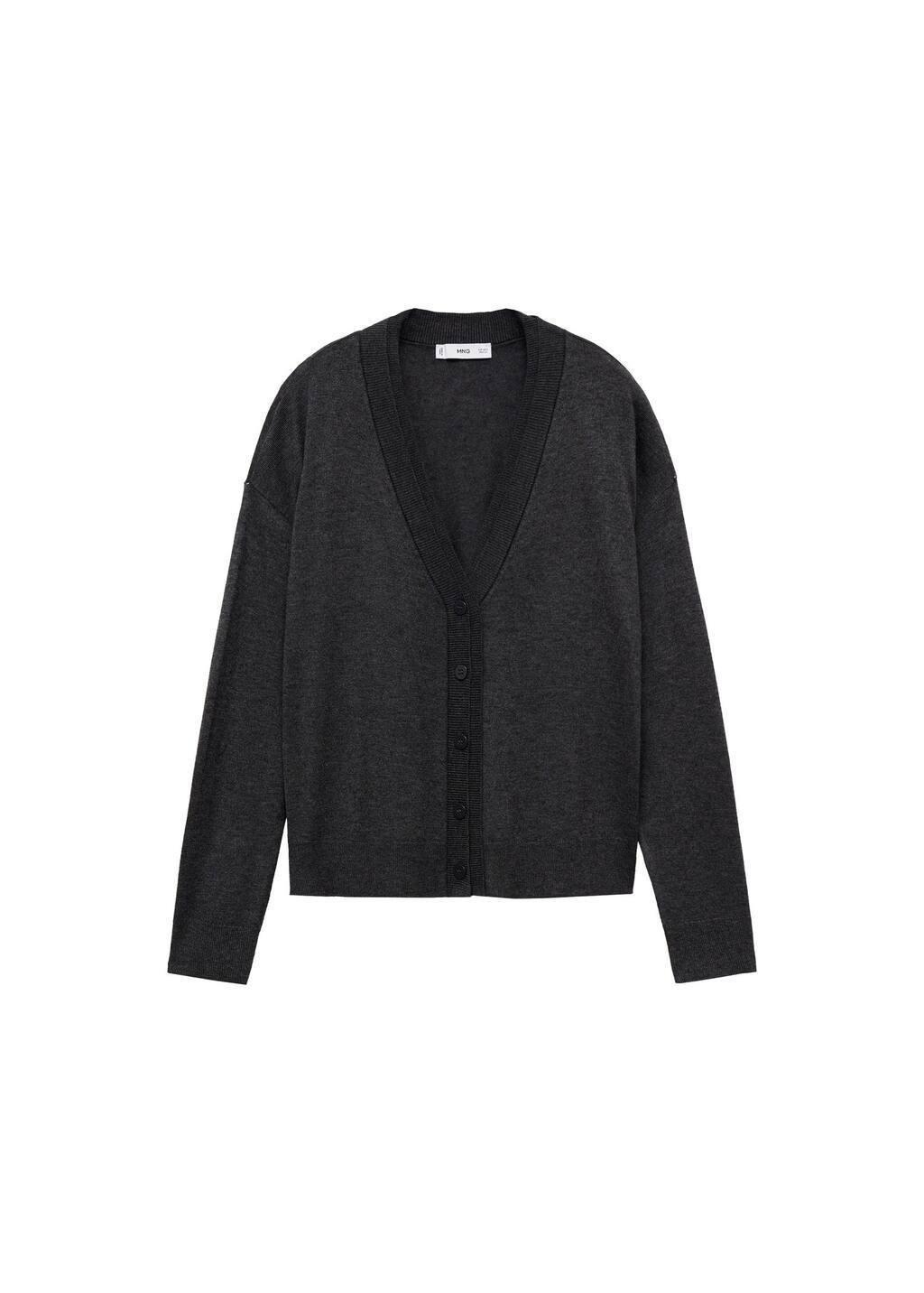 Grey V-Neck Knitted Cardigan, , large image number 2