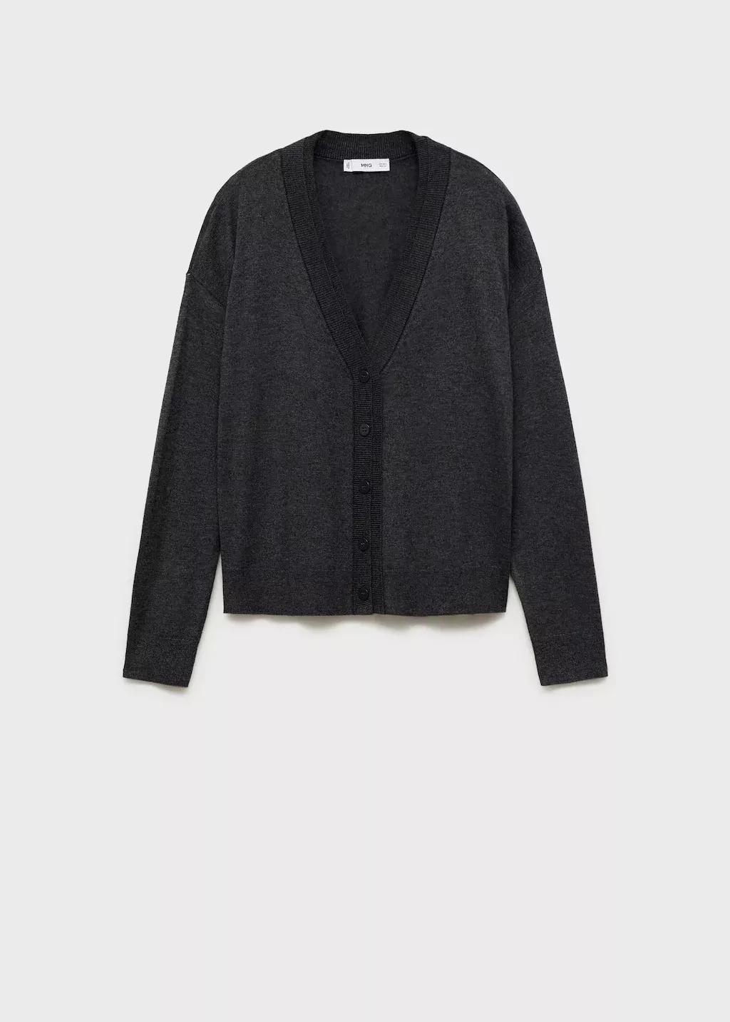 Grey V-Neck Knitted Cardigan, , large image number 4