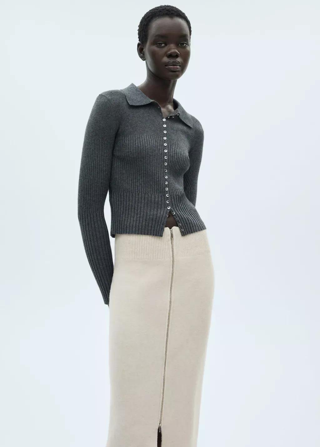 Brown Lt Pastel Zipper Knit Midi Skirt, , large image number 1