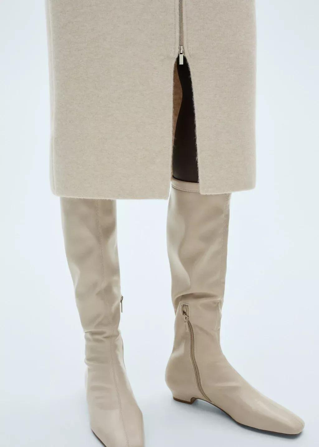 Brown Lt Pastel Zipper Knit Midi Skirt, , large image number 3