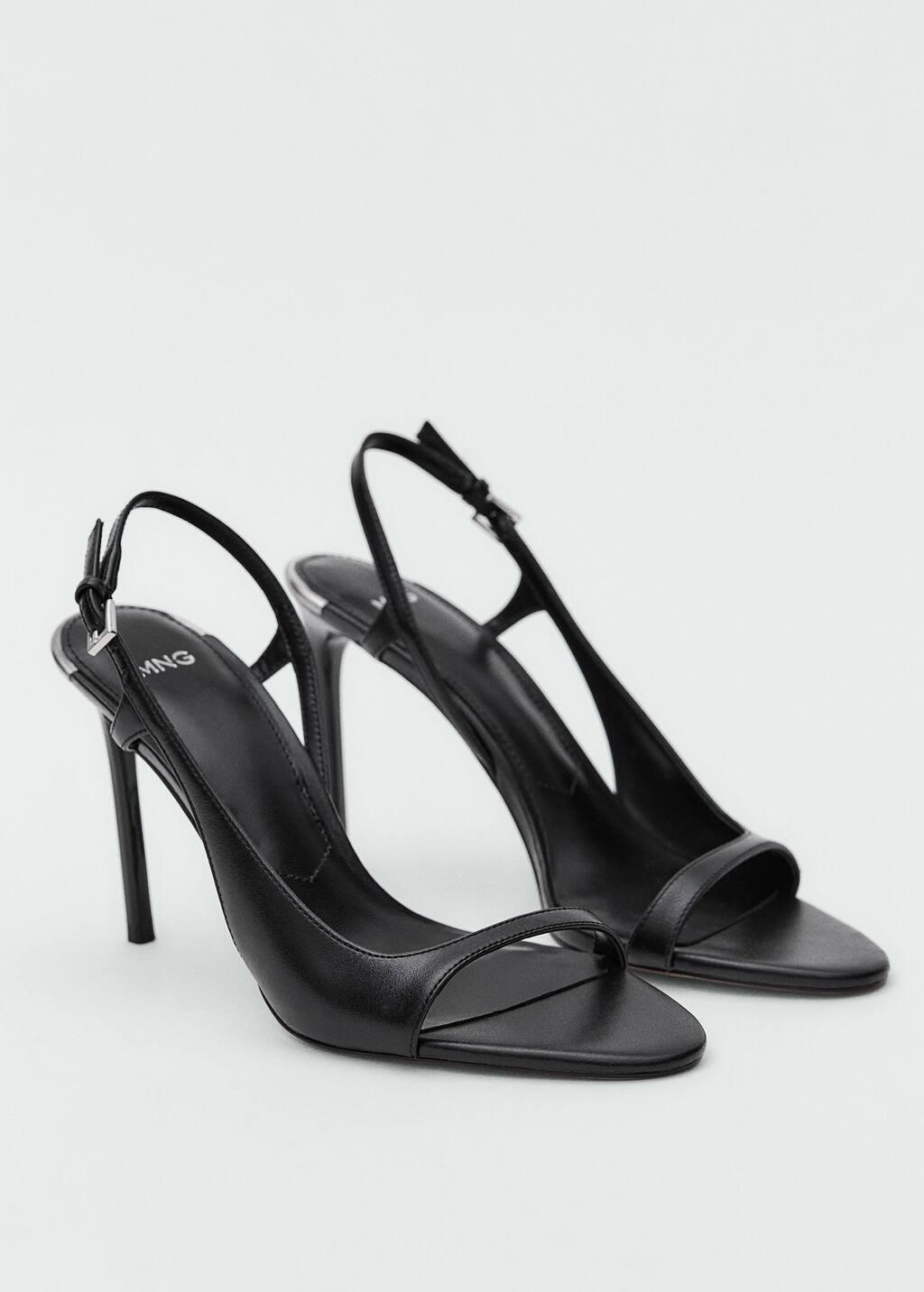 Black Heeled Leather Sandals, , large image number 0