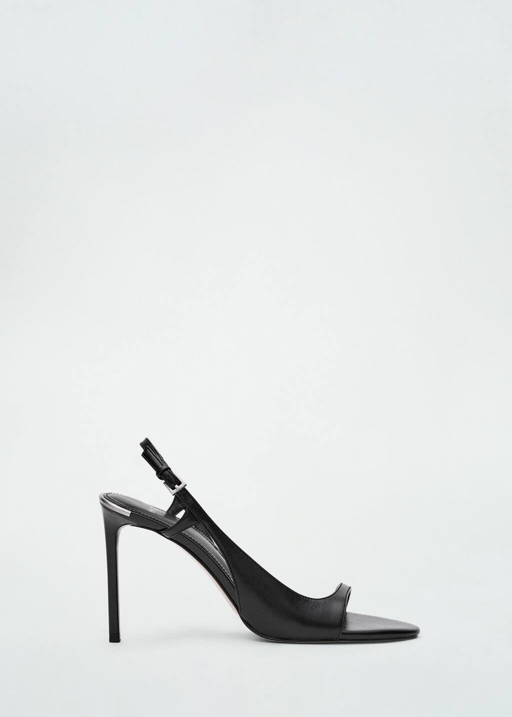 Black Heeled Leather Sandals, , large image number 4