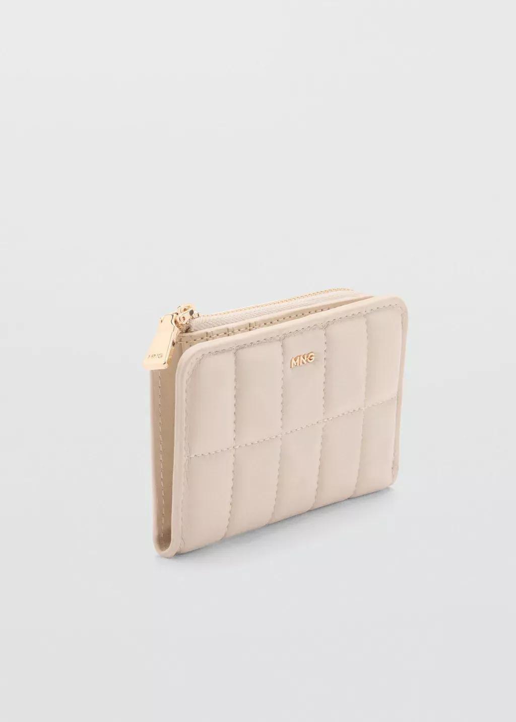 White Leather Effect Quilted Wallet, Natural White, large image number 0