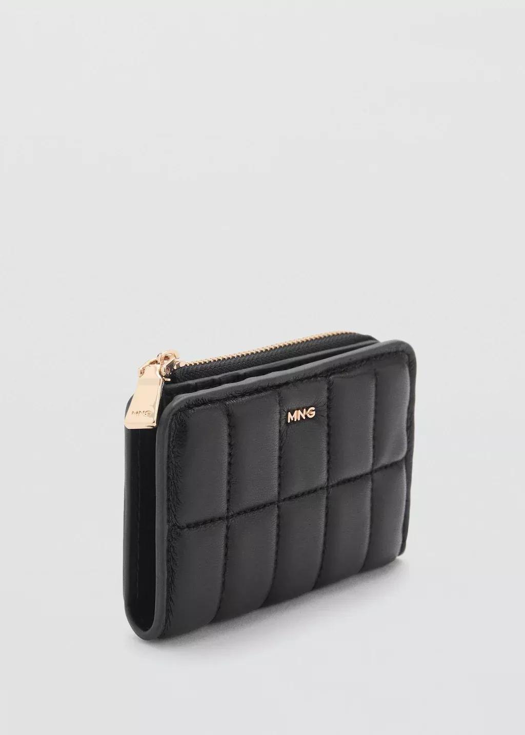 Black Leather Effect Quilted Wallet, Black, large image number 0