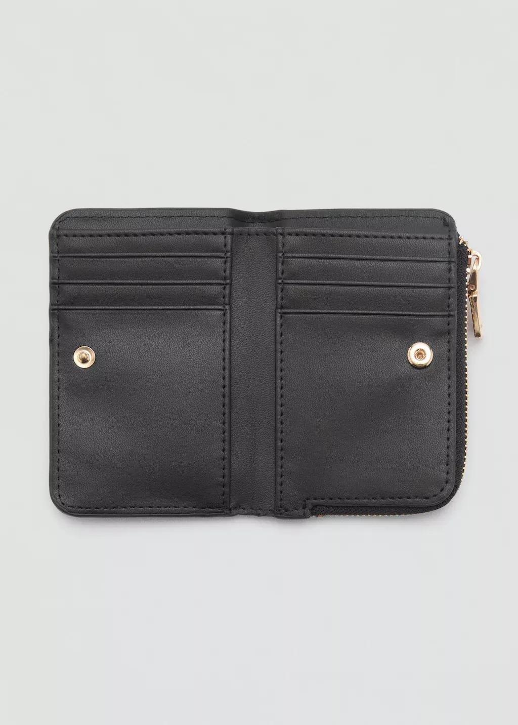 Black Leather Effect Quilted Wallet, Black, large image number 1