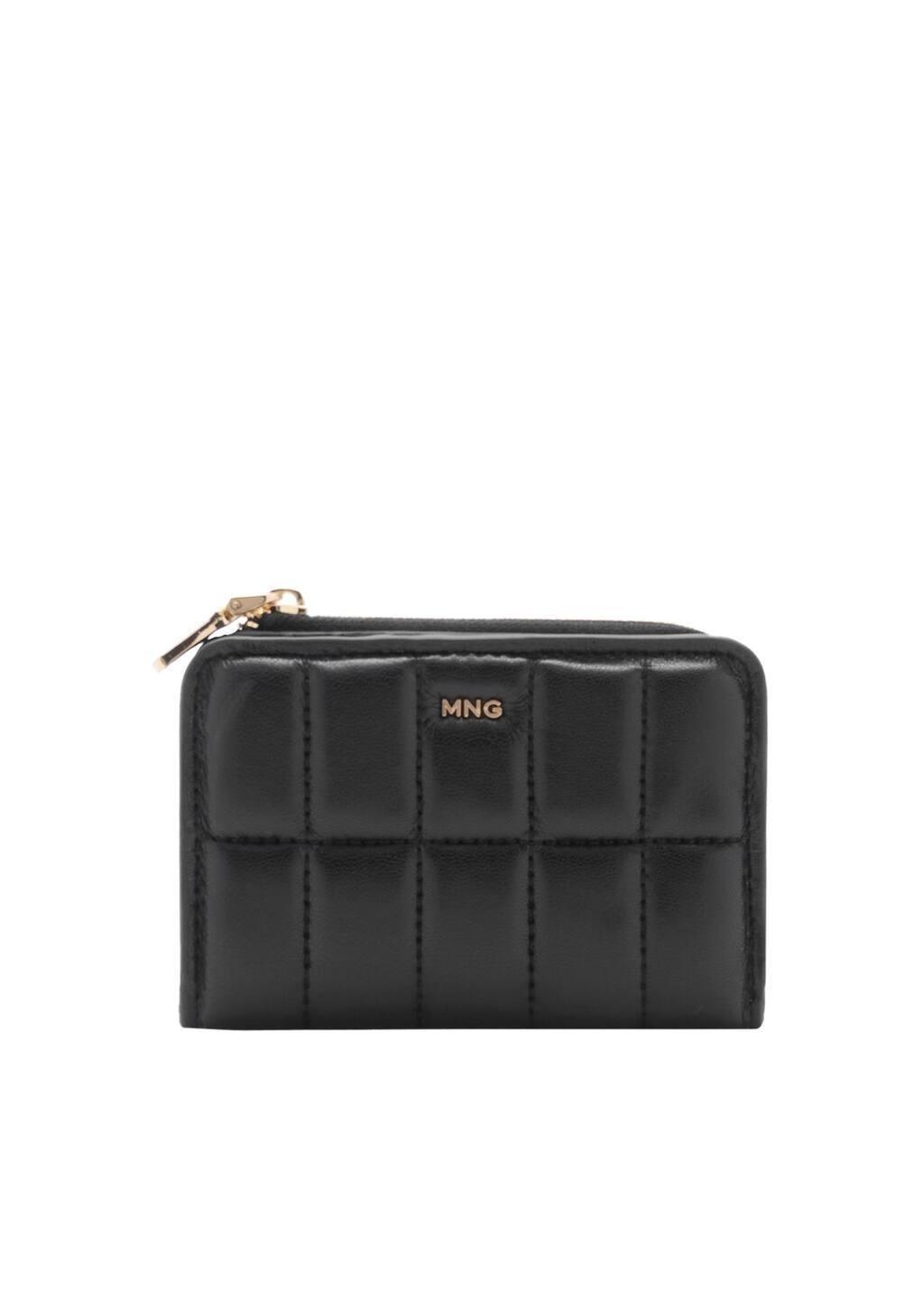 Black Leather Effect Quilted Wallet, Black, large image number 2