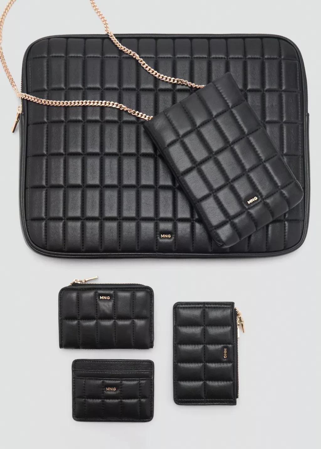 Black Leather Effect Quilted Wallet, Black, large image number 3