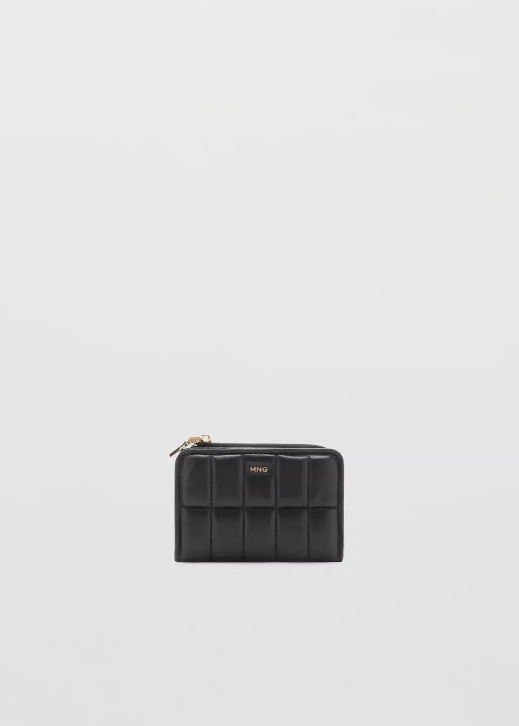 Black Leather Effect Quilted Wallet, Black, large image number 4