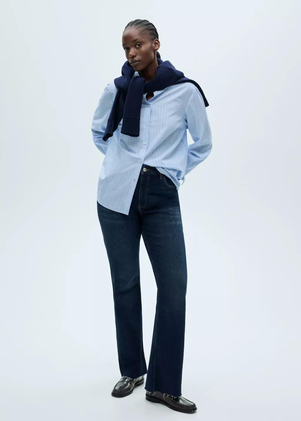 Blue Fiona Flared Mid-Rise Jeans, , large image number 4