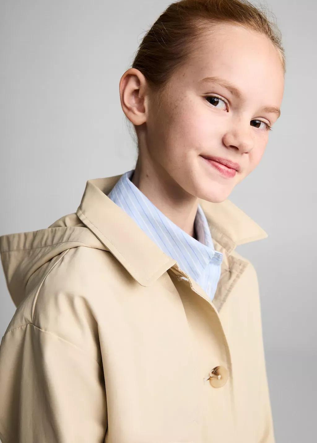 Brown Short Hooded Trench Coat, Kids Girl, , large image number 1