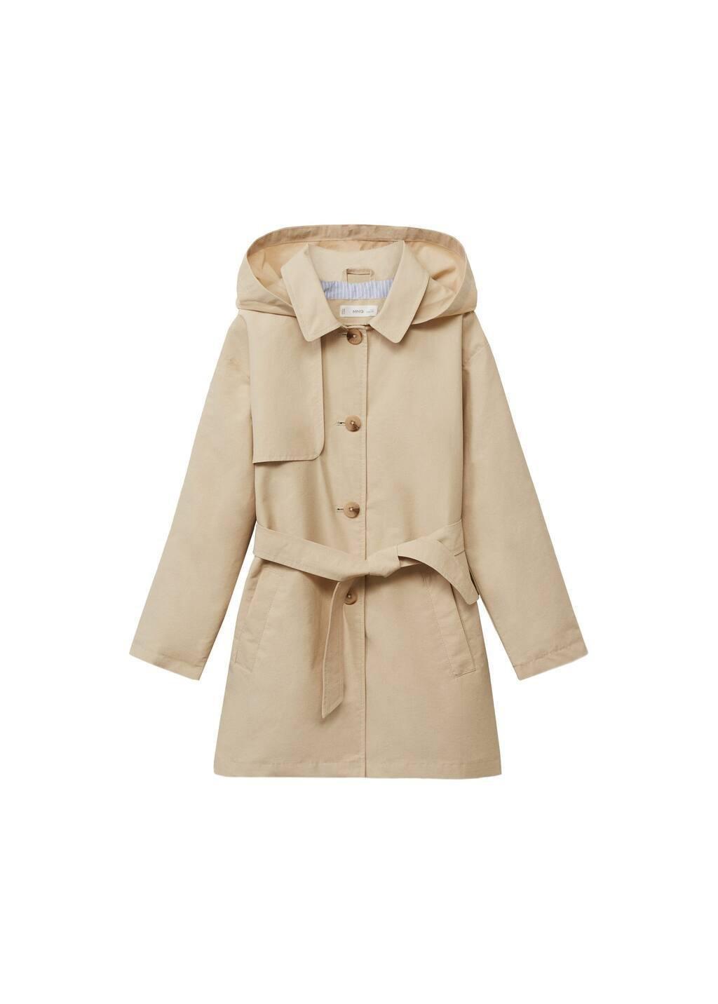 Brown Short Hooded Trench Coat, Kids Girl, , large image number 2