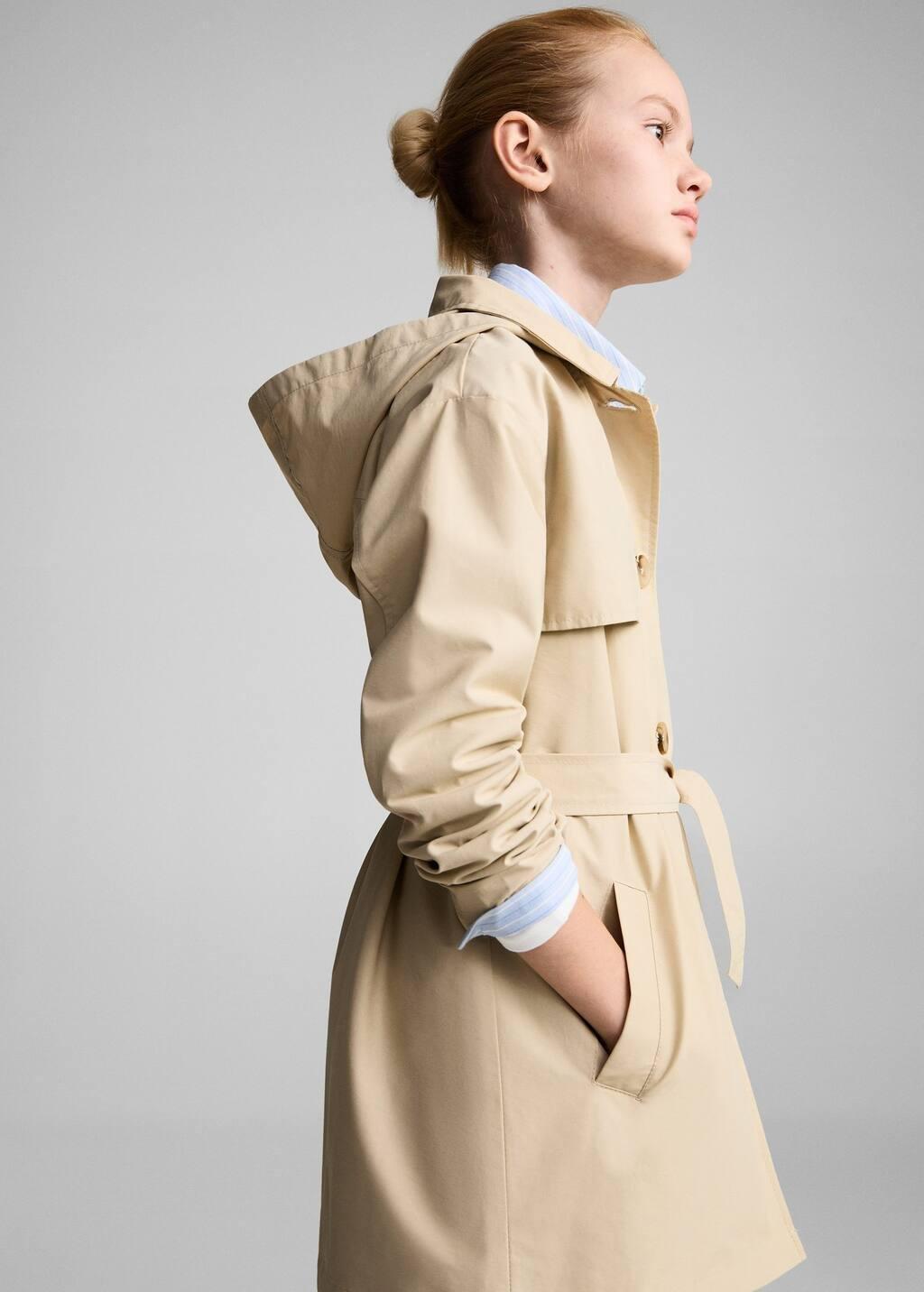 Brown Short Hooded Trench Coat, Kids Girl, , large image number 3