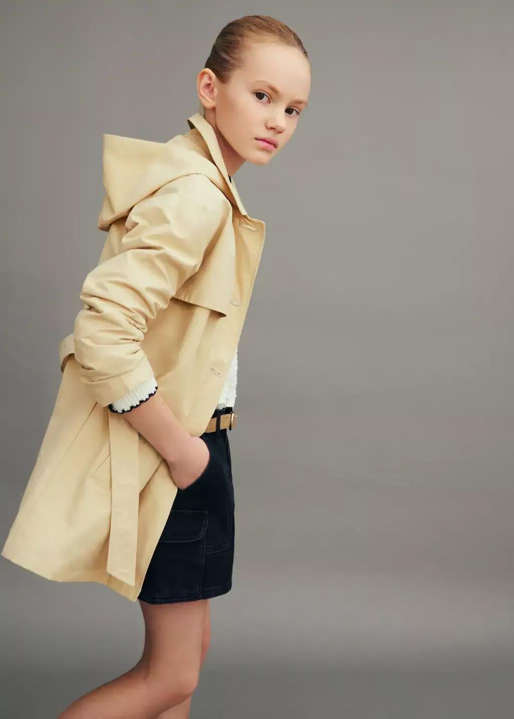 Brown Short Hooded Trench Coat, Kids Girl, , large image number 6