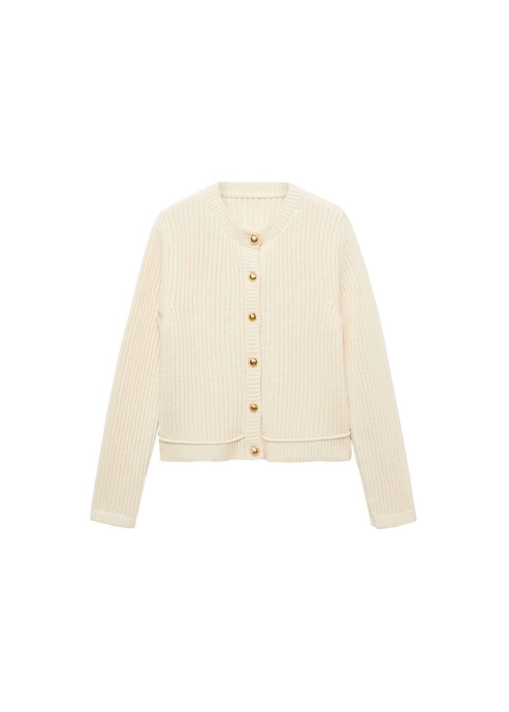 Beige Knitted Cardigan With Jewel Button, , large image number 2