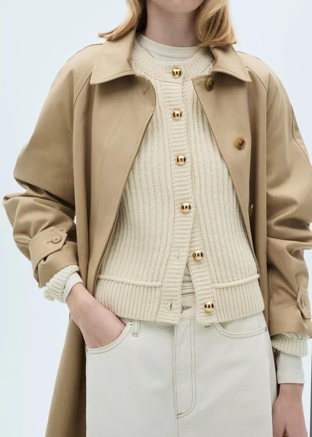 Beige Knitted Cardigan With Jewel Button, , large image number 3