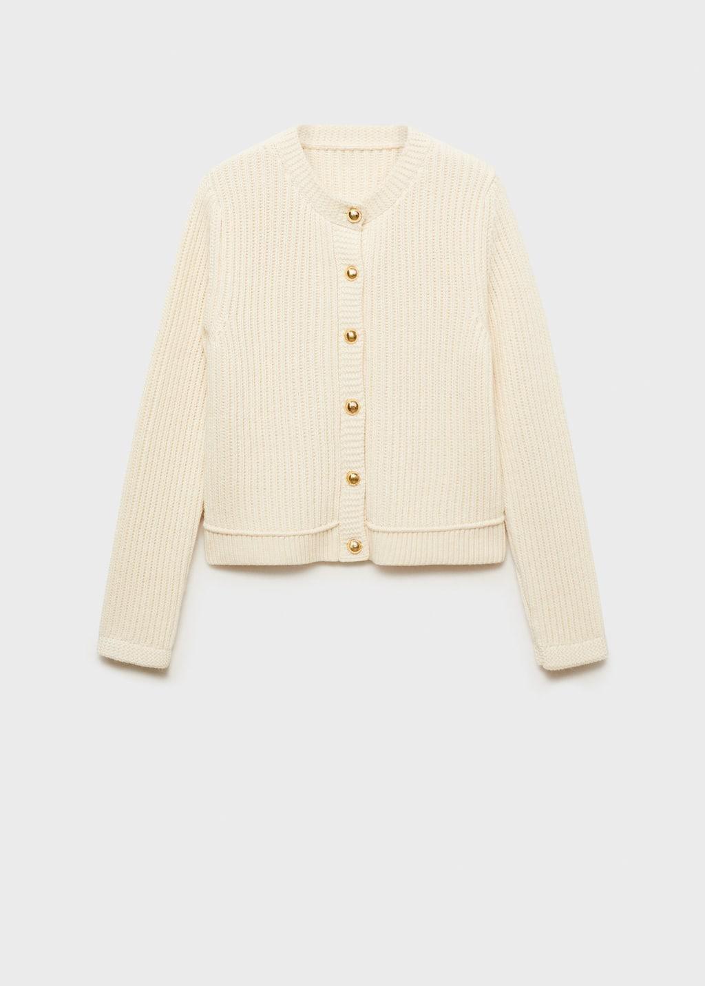 Beige Knitted Cardigan With Jewel Button, , large image number 4