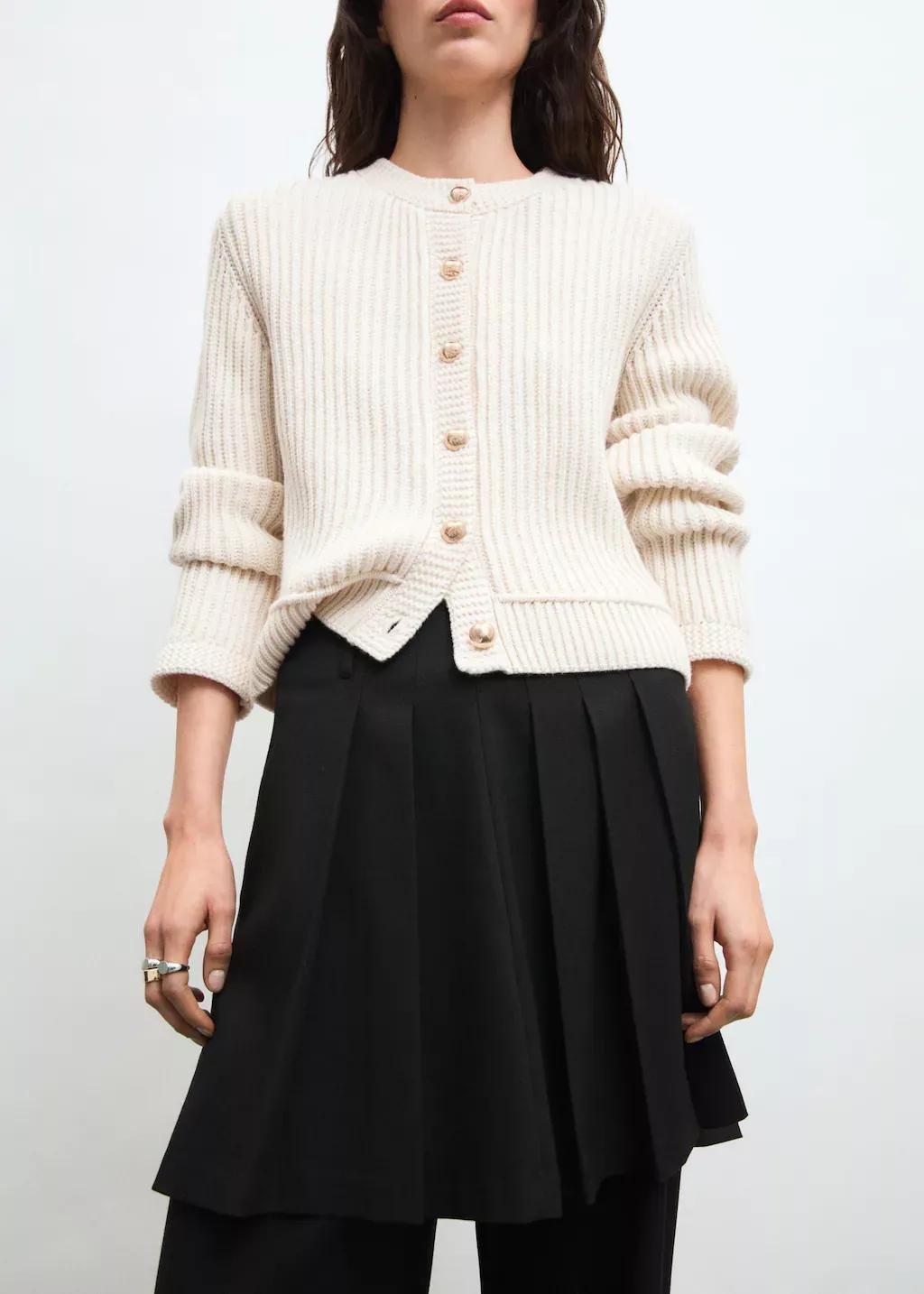 Beige Knitted Cardigan With Jewel Button, , large image number 5