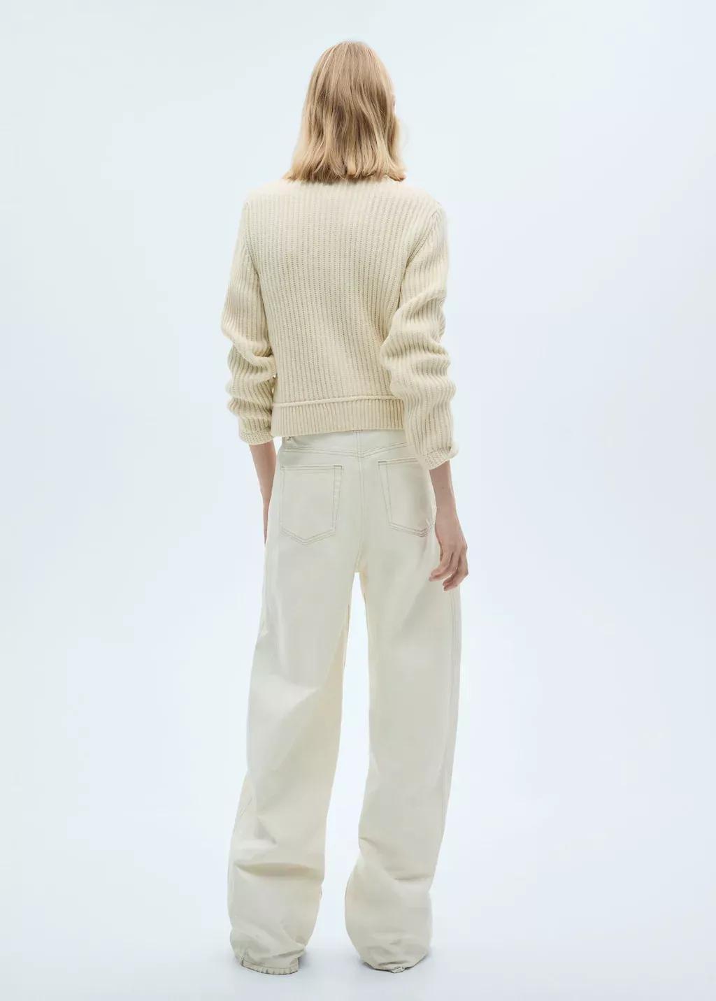 Beige Knitted Cardigan With Jewel Button, , large image number 7