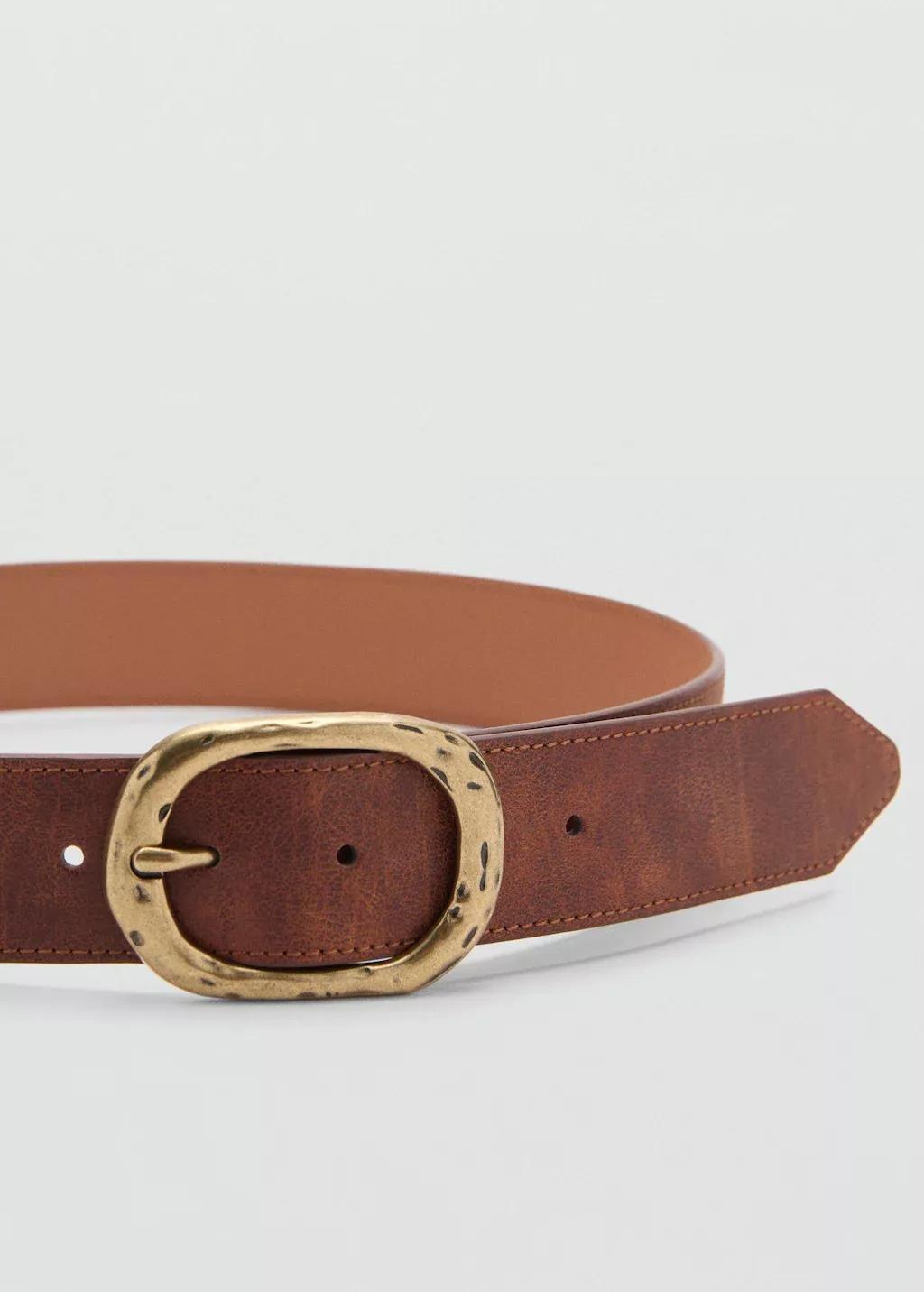 Brown Buckle Structured Belt, , medium