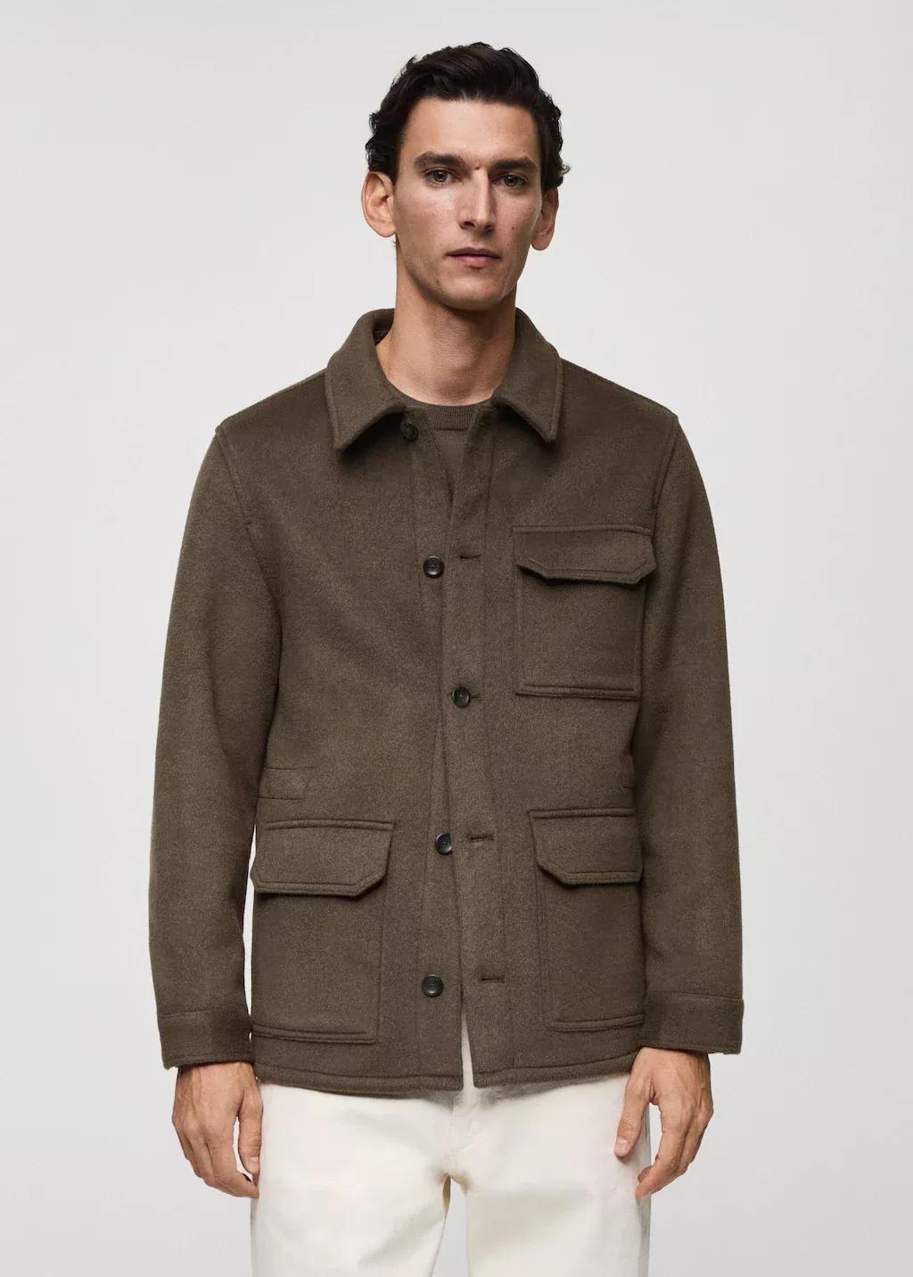 Khaki Wool-Blend Flannel Overshirt, , medium