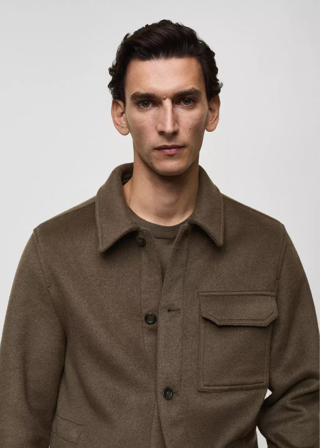 Khaki Wool-Blend Flannel Overshirt, , large image number 1