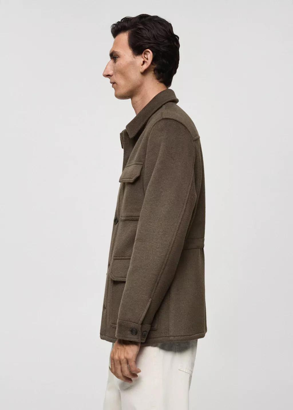 Khaki Wool-Blend Flannel Overshirt, , large image number 3