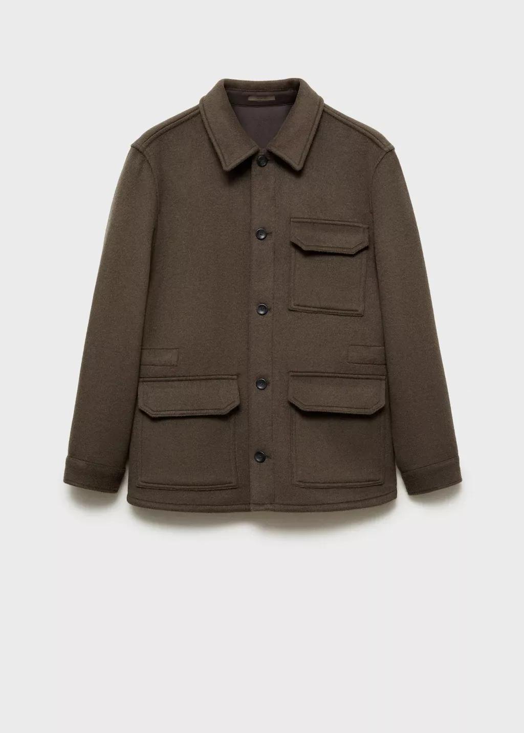 Khaki Wool-Blend Flannel Overshirt, , large image number 4