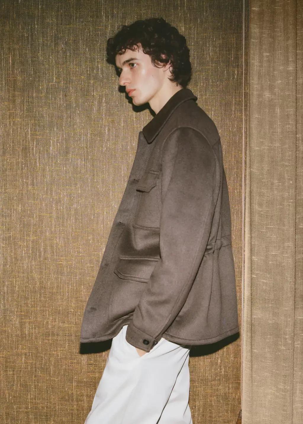Khaki Wool-Blend Flannel Overshirt, , large image number 5